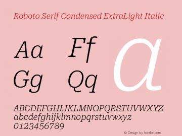 Roboto Serif Condensed ExtraLight Italic Version 1.008图片样张