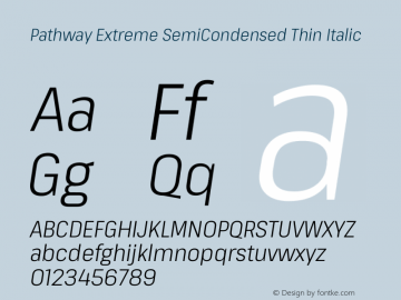 Pathway Extreme SemiCondensed Thin Italic Version 1.001;gftools[0.9.26]图片样张