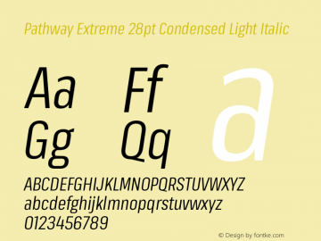 Pathway Extreme 28pt Condensed Light Italic Version 1.001;gftools[0.9.26]图片样张