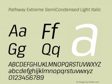 Pathway Extreme SemiCondensed Light Italic Version 1.001;gftools[0.9.26]图片样张