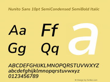 Nunito Sans 10pt SemiCondensed SemiBold Italic Version 3.101;gftools[0.9.27]图片样张