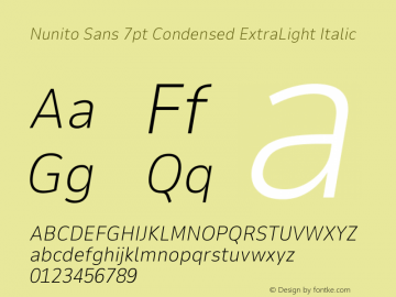 Nunito Sans 7pt Condensed ExtraLight Italic Version 3.101;gftools[0.9.27]图片样张