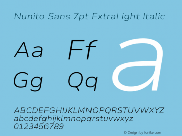 Nunito Sans 7pt ExtraLight Italic Version 3.101;gftools[0.9.27]图片样张