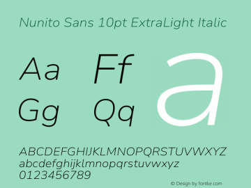 Nunito Sans 10pt ExtraLight Italic Version 3.101;gftools[0.9.27]图片样张