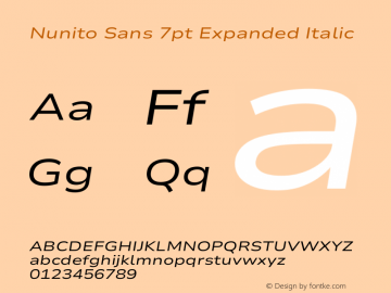 Nunito Sans 7pt Expanded Italic Version 3.101;gftools[0.9.27]图片样张