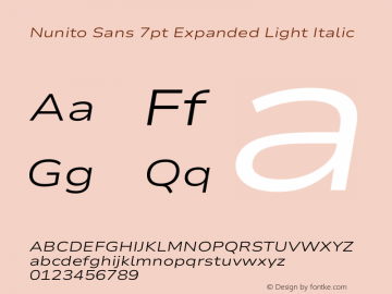 Nunito Sans 7pt Expanded Light Italic Version 3.101;gftools[0.9.27]图片样张