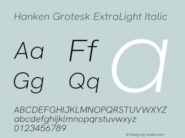 Hanken Grotesk ExtraLight Italic Version 3.013图片样张
