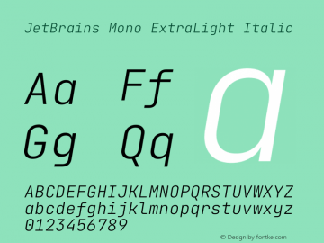 JetBrains Mono ExtraLight Italic Version 2.211图片样张