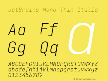 JetBrains Mono Thin Italic Version 2.211图片样张