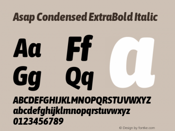 Asap Condensed ExtraBold Italic Version 3.001; ttfautohint (v1.8.4.7-5d5b)图片样张