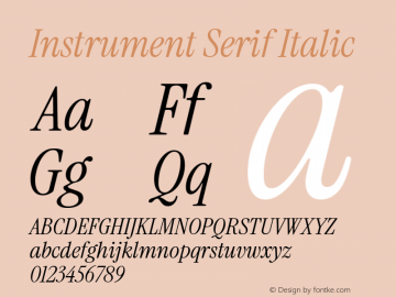 Instrument Serif Italic Version 1.000; ttfautohint (v1.8.4.7-5d5b);gftools[0.9.27]图片样张