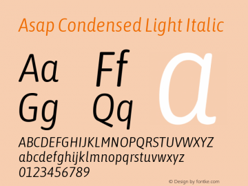 Asap Condensed Light Italic Version 3.001; ttfautohint (v1.8.4.7-5d5b)图片样张