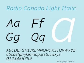 Radio Canada Light Italic Version 2.104;gftools[0.9.28.dev5+ged2979d]图片样张