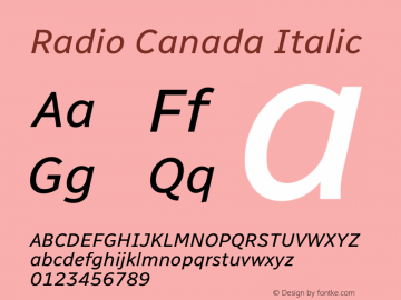Radio Canada Italic Version 2.104;gftools[0.9.28.dev5+ged2979d]图片样张
