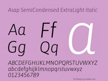 Asap SemiCondensed ExtraLight Italic Version 3.001图片样张
