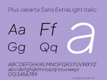 Plus Jakarta Sans ExtraLight Italic Version 2.071;gftools[0.9.30]图片样张