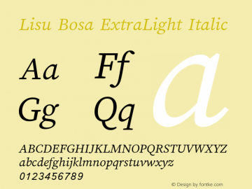 Lisu Bosa ExtraLight Italic Version 2.000图片样张