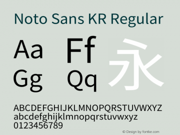 Noto Sans KR Regular Version 2.004-H2;hotconv 1.0.118;makeotfexe 2.5.65603图片样张