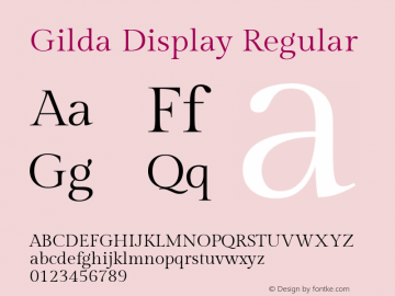 Gilda Display Regular Version 1.002; ttfautohint (v1.8.4.7-5d5b);gftools[0.9.22]图片样张
