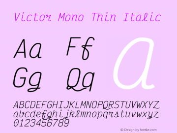 Victor Mono Thin Italic Version 1.561;gftools[0.9.30]图片样张