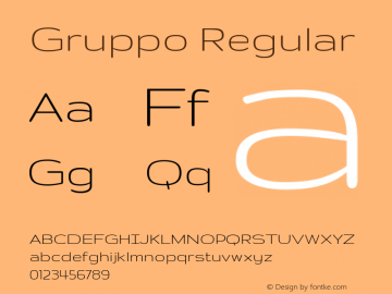 Gruppo Regular Version 1.001; ttfautohint (v1.8.4.7-5d5b);gftools[0.9.28]图片样张