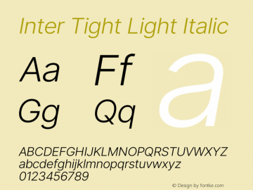 Inter Tight Light Italic Version 3.004图片样张