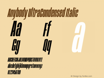 Anybody UltraCondensed Italic Version 1.113;gftools[0.9.25]图片样张