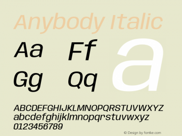 Anybody Italic Version 1.113;gftools[0.9.25]图片样张