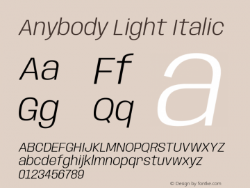 Anybody Light Italic Version 1.113;gftools[0.9.25]图片样张