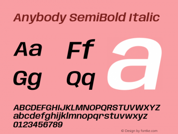 Anybody SemiBold Italic Version 1.113;gftools[0.9.25]图片样张