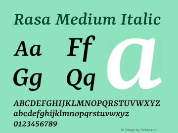 Rasa Medium Italic Version 2.004图片样张