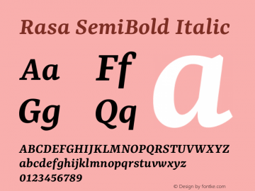 Rasa SemiBold Italic Version 2.004图片样张