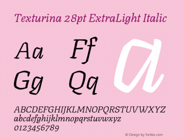 Texturina 28pt ExtraLight Italic Version 1.002图片样张