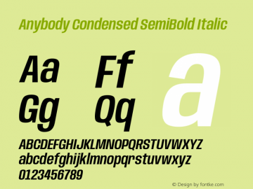 Anybody Condensed SemiBold Italic Version 1.113;gftools[0.9.25]图片样张