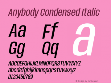 Anybody Condensed Italic Version 1.113;gftools[0.9.25]图片样张