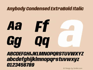 Anybody Condensed ExtraBold Italic Version 1.113;gftools[0.9.25]图片样张