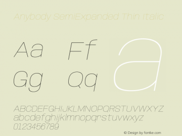 Anybody SemiExpanded Thin Italic Version 1.113;gftools[0.9.25]图片样张