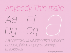 Anybody Thin Italic Version 1.113;gftools[0.9.25]图片样张