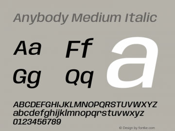 Anybody Medium Italic Version 1.113;gftools[0.9.25]图片样张