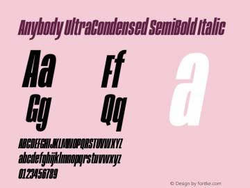 Anybody UltraCondensed SemiBold Italic Version 1.113;gftools[0.9.25]图片样张