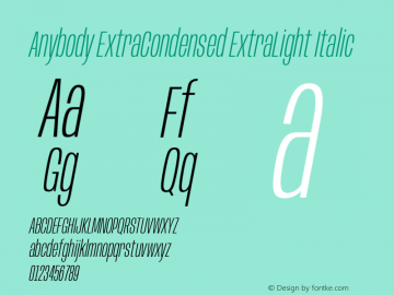 Anybody ExtraCondensed ExtraLight Italic Version 1.113;gftools[0.9.25]图片样张