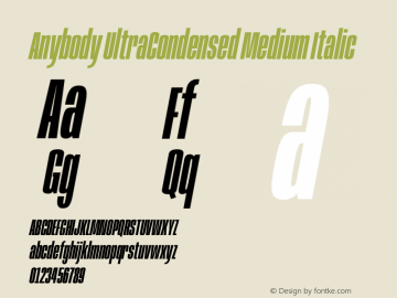 Anybody UltraCondensed Medium Italic Version 1.113;gftools[0.9.25]图片样张