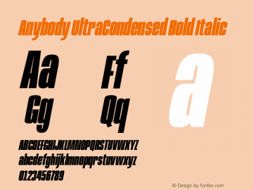 Anybody UltraCondensed Bold Italic Version 1.113;gftools[0.9.25]图片样张