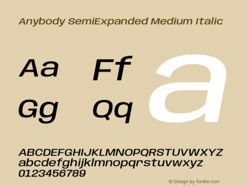 Anybody SemiExpanded Medium Italic Version 1.113;gftools[0.9.25]图片样张