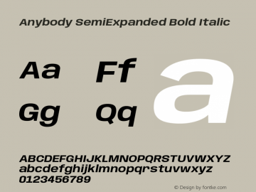 Anybody SemiExpanded Bold Italic Version 1.113;gftools[0.9.25]图片样张