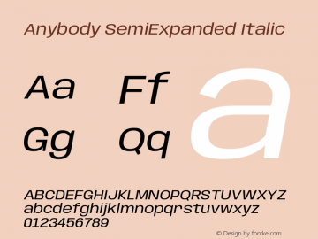 Anybody SemiExpanded Italic Version 1.113;gftools[0.9.25]图片样张