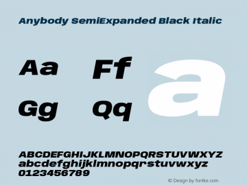 Anybody SemiExpanded Black Italic Version 1.113;gftools[0.9.25]图片样张