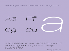 Anybody ExtraExpanded ExtraLight Italic Version 1.113;gftools[0.9.25]图片样张