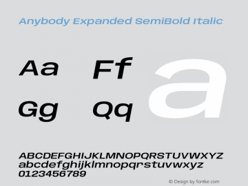 Anybody Expanded SemiBold Italic Version 1.113;gftools[0.9.25]图片样张