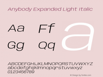 Anybody Expanded Light Italic Version 1.113;gftools[0.9.25]图片样张